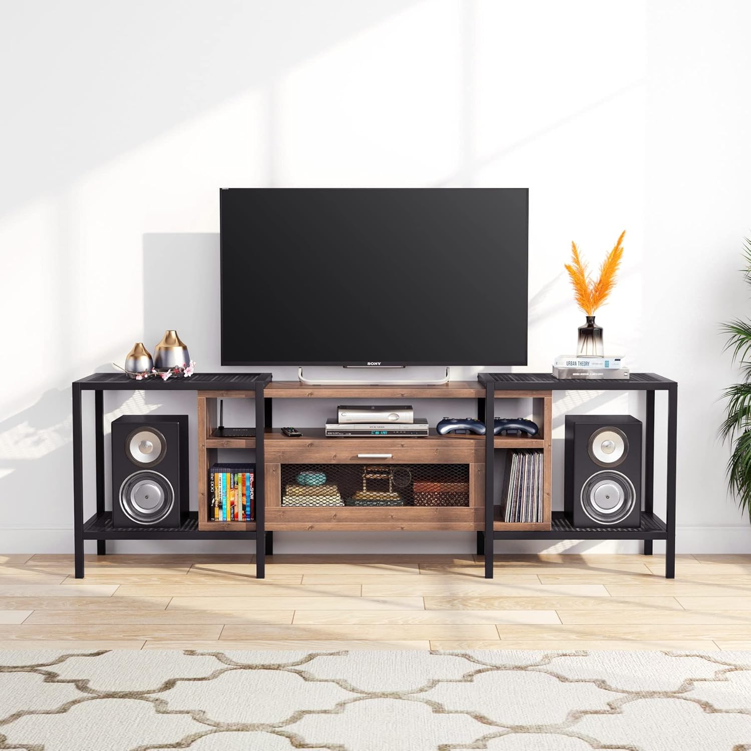 Tribesigns 75 Inch TV Stand for TVs Up to 85 inch, Console Table Entertainment Center with Storage Cabient and Shelves for Living Room