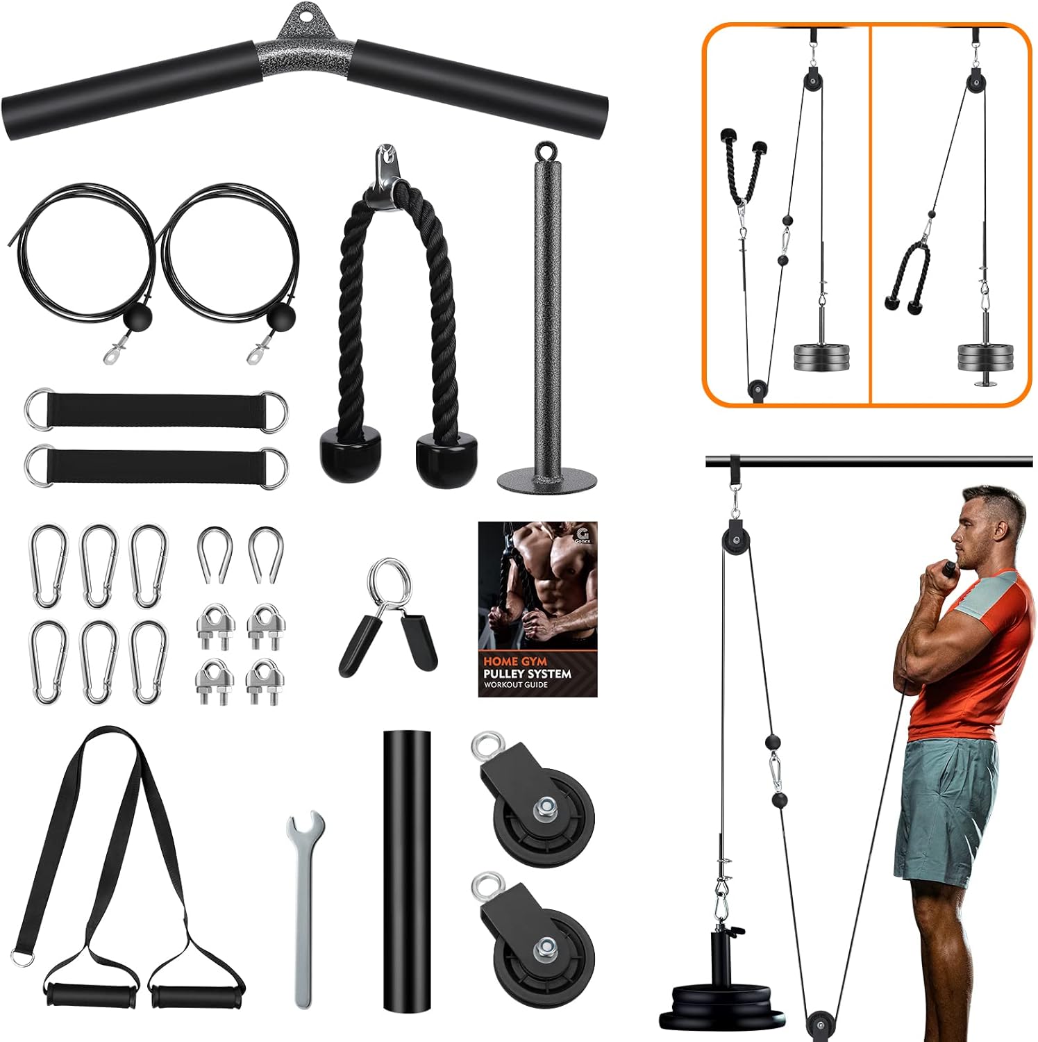 Gonex Pulley Cable System Gym, Upgraded 2 Weight Cable Pulleys Attachments for Tricep Bicep Forearm LAT Lift Pull Down
