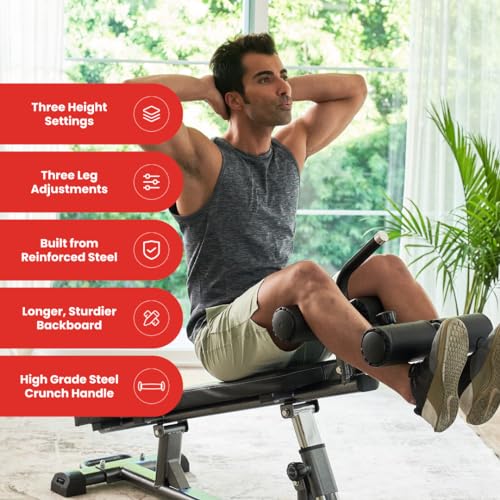 Finer Form Semi-Commercial Sit-Up Bench For Core Workouts and Decline Bench Press. Adjustable Weight Bench with Reverse Crunch Handle with 4