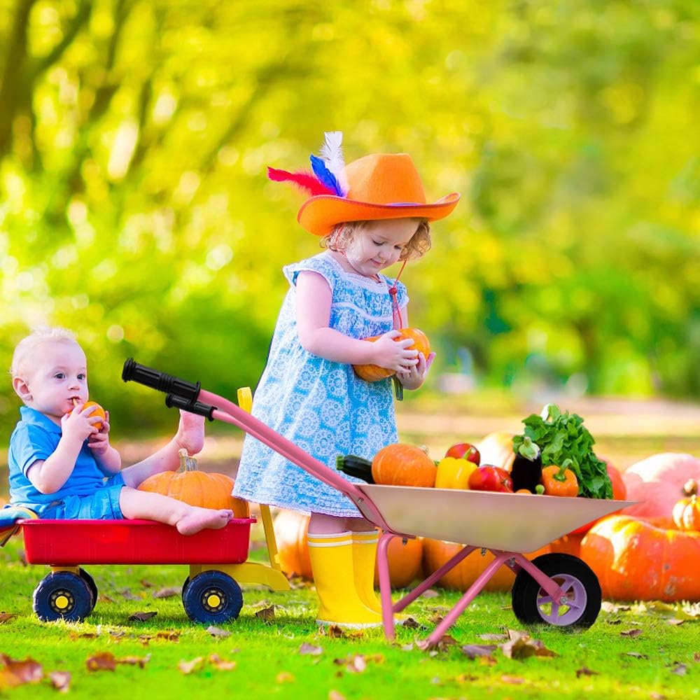 Altdorff Kids Wheelbarrow Set Metal, Child Wheel Barrel Pink Easy to Assemble and Garden Tools Kit Include Hand Rake, Shovel and Mini Rake