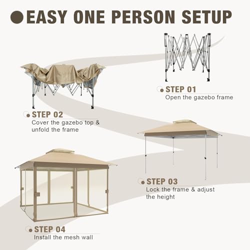 Outdoor Pop Up Gazebo 10x10 - Instant Canopy Tent with Mosquito Nettings
