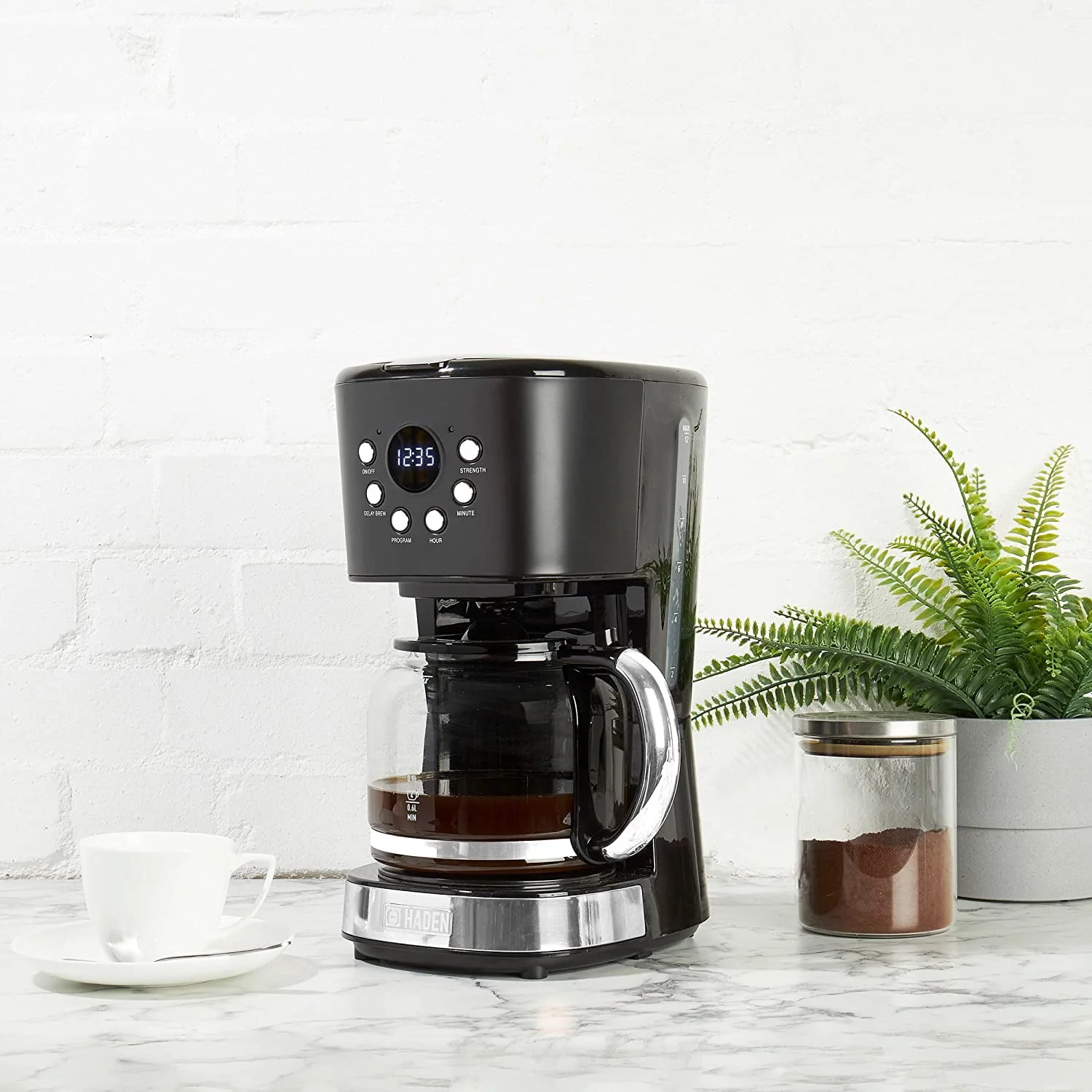 HADEN 75032 Heritage Innovative 12 Cup Capacity Programmable Vintage Retro Home Countertop Coffee Maker Machine with Glass Carafe  Turquoise Blue