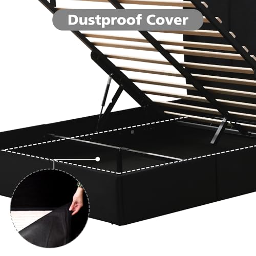 VELOCAVA Queen Size Lift Up Storage Bed with Modern Wingback Headboard, Upholstered Platform Bed with Fabric with Hydraulic Support Bars