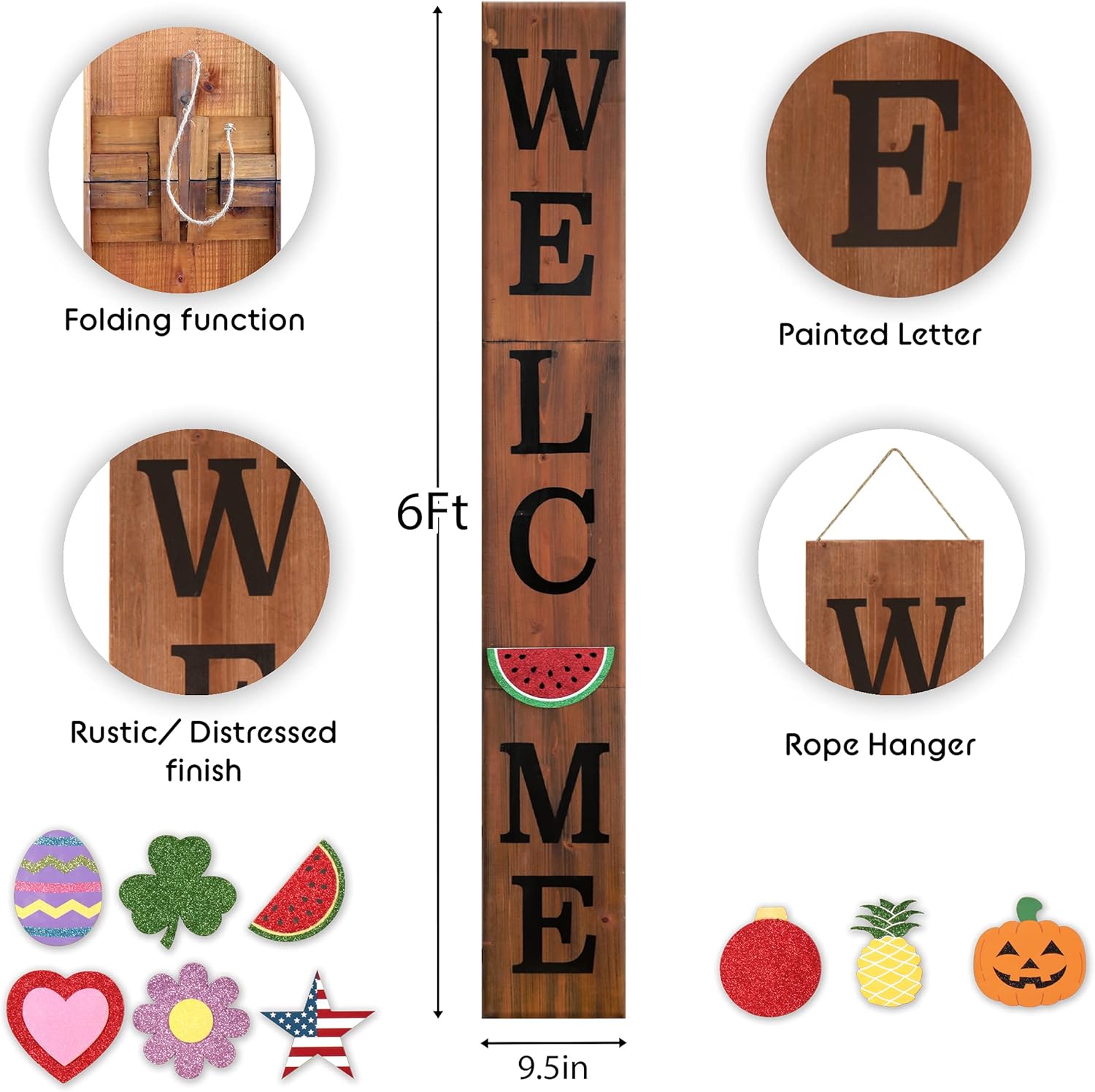 Outdoor Welcome Sign for Front Porch Decor, Interchangeable Seasonal Icons Vertical Welcome Sign, Modern Farmhouse Decor for The Home
