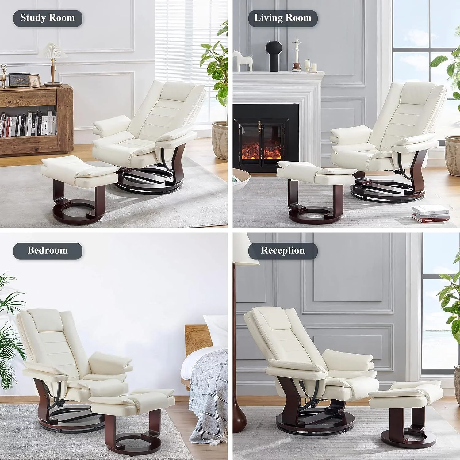 L'AGRATY Recliner Chair with Ottoman,Swivel Leather Recliner 360 Degree with Footrest Living Room (Beige)