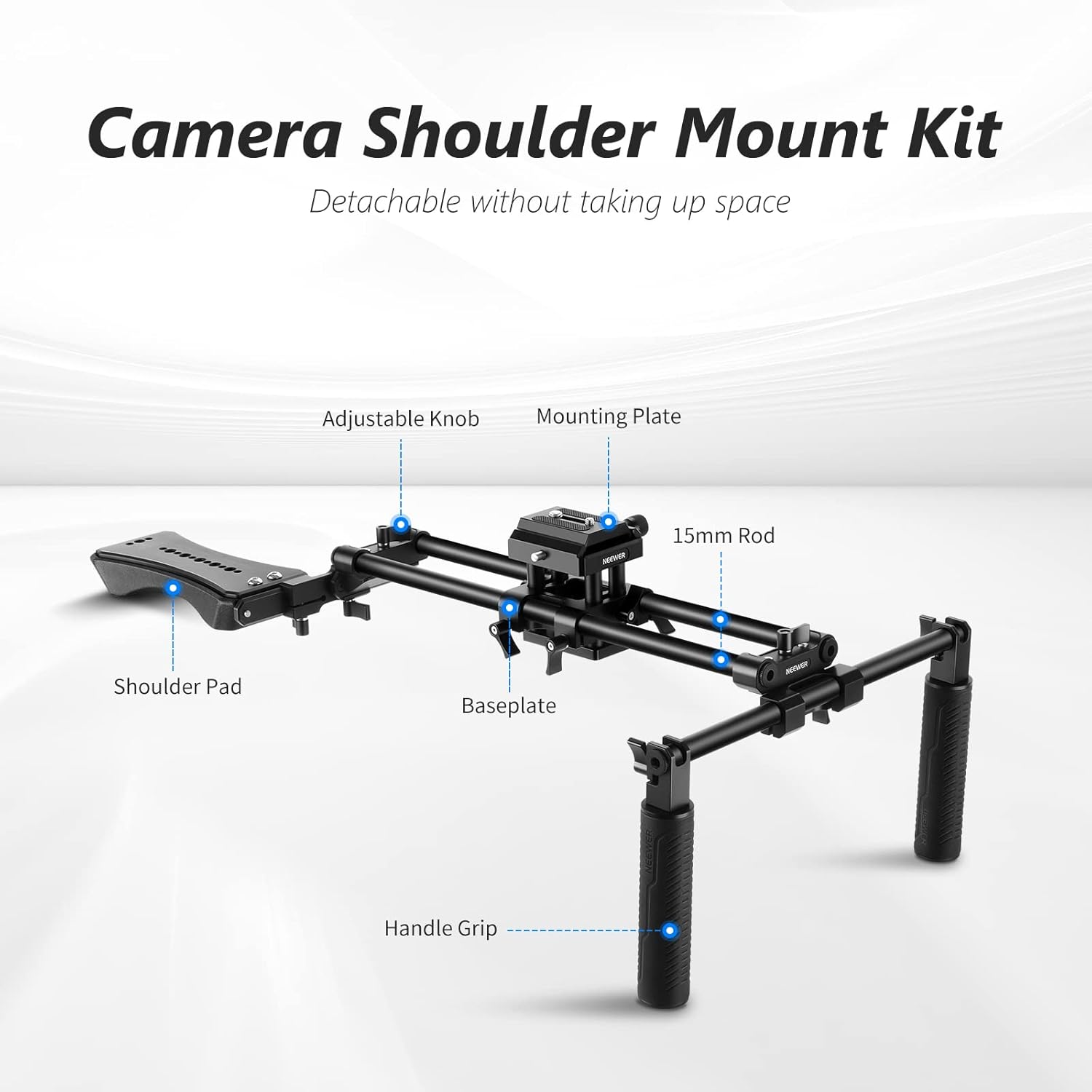 Neewer Universal Camera Shoulder Mount, Aluminum Alloy Camera Shoulder Rig, Video Filmmaking System with Movable Shoulder Pad, 15mm Rod