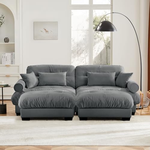 130" Modular Sectional Sofa,Velvet Upholstered Couches for Living Room,3 Seater Green Sofa Couch with Movable Ottoman
