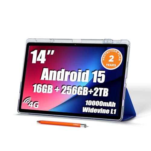 14 inch Large Screen Tablet, Android Tablet 16GB RAM 256GB ROM, 1920 * 1200 IPS FHD Display, Widevine L1, 10000mAh 18W Charging, Wi-Fi & Bluetooth
