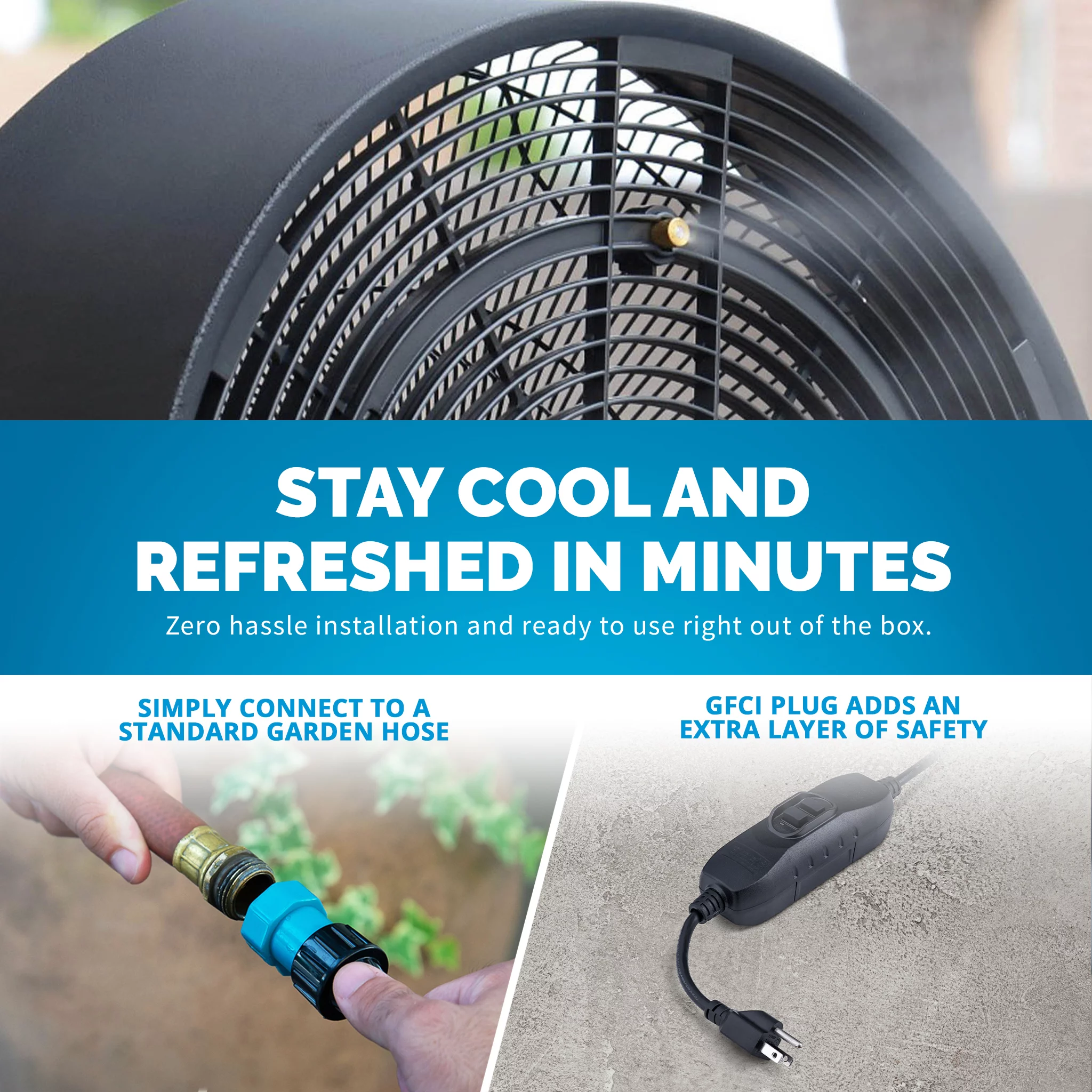 Newair Outdoor Misting Fan & Pedestal Fan, Cools 500 sq. ft. | 3 Fan Speeds