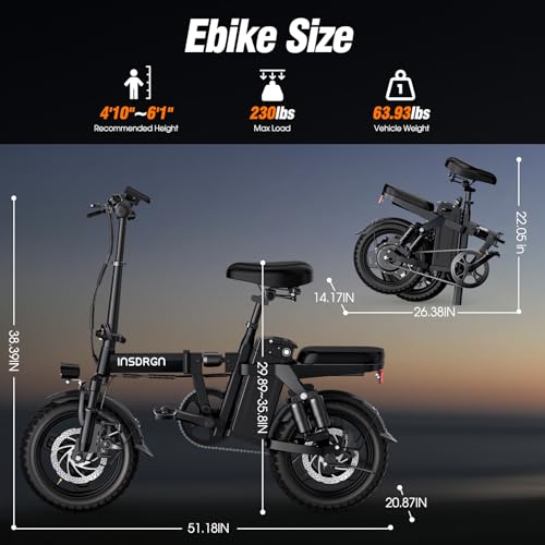 A14 Electric Bike – Premium Adult E-Bike with AI-Powered Pedal Assist, 9 Shock Absorbers, 44.99% Brake Ratio, 500W Motor, Mini Folding Electric Bike