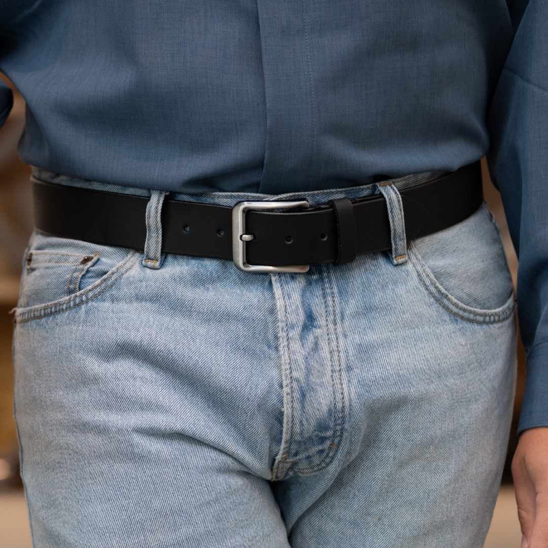 Smoky Mountain Black Leather Belt by Nickel Smart® - Nickel Free Belt Buckle, 1.5 inch Wide Full Grain Leather Strap