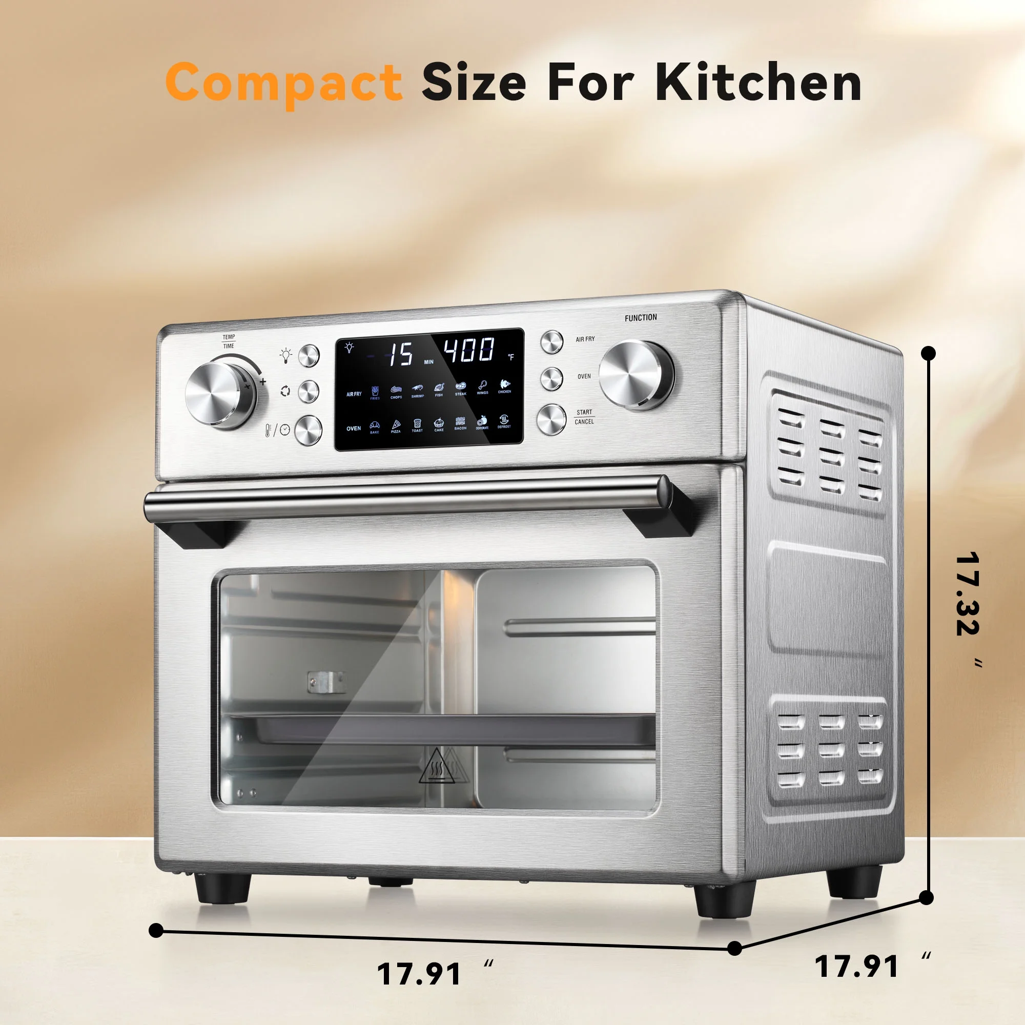 Besttey 26.4 QT Countertop Oven 1700W Stainless steel Convection Oven 14-in-1 Air Fryer, New