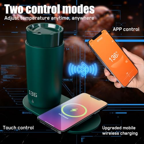 OTKAX Temperature Control Heated Coffee Mug Smart Self Heating Travel Mug 12 Oz App Controlled Warmer Mug 5 Hour LED Display Keep Coffee Hot All Day