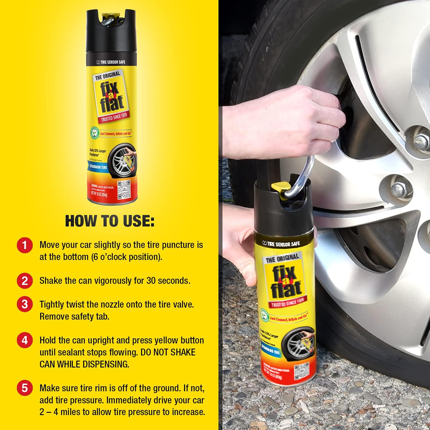 Fix-A-Flat S60420-6PK Aerosol Emergency Flat Tire Repair and Inflator, for Standard Tires, Eco-Friendly Formula, Universal Fit for All Cars