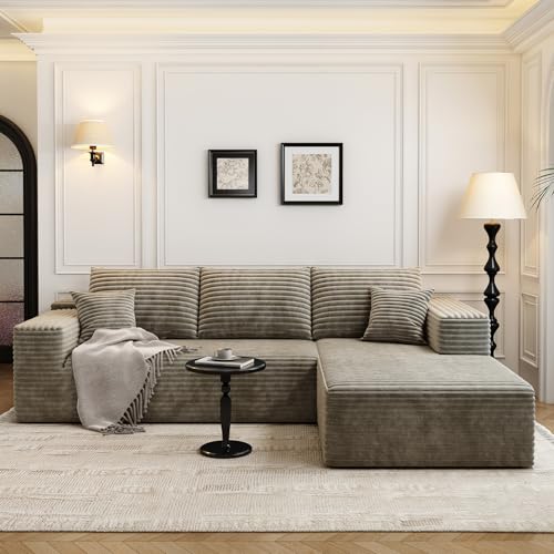 107.5" Cloud Modular Sectional Sofa with 1 Ottoman,Modern Minimalist Upholstered Couches, Comfort U Shaped Sofa for Living Room