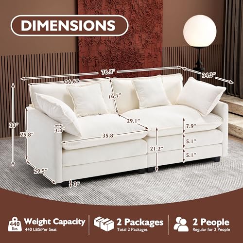 Ihanherry 111.4" U Shaped Modern Cloud Sofa Modular Sectional Couch with 2 Ottoman, 5-Seat Chenille Deep Seat Sofa with Pillow for Living Room