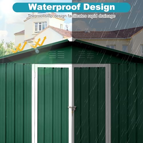 8x6 FT Outdoor Storage Shed, Metal Tool Shed with Lockable Doors, Peaked Roof & Frame Floor