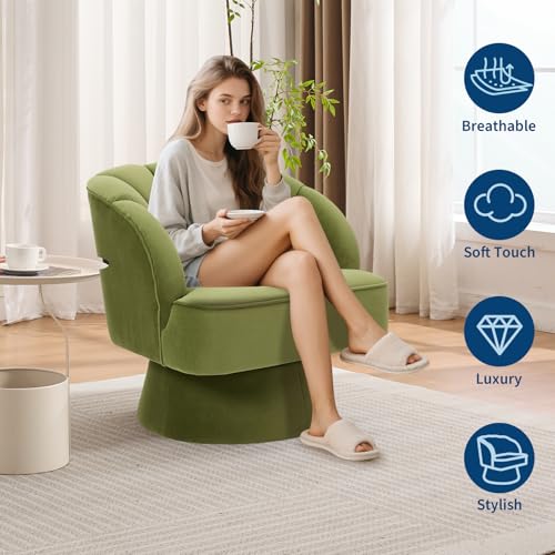 GarveeHome Modern Swivel Barrel Accent Chair, 360° Teddy Fabric Upholstered Armchair with Striped Backrest & Plush Padding