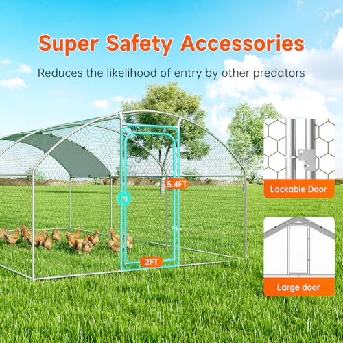 Chicken Coop Large Metal Chicken Run Poultry Cage with Water-Resident and Anti-UV Cover for Duck Rabbit House Outdoor Walk-in Chicken Pen for Yard