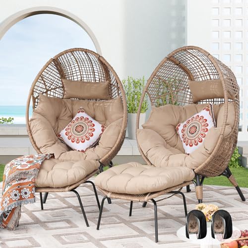 NICESOUL Egg Chair Indoor Outdoor, Large Egg Lounge Chair w/Ottoman, Oversized Comfy Cushioned Brid Cage Seat 440lbs