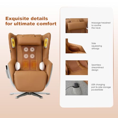COLAMY Zero-Gravity Massage Chair | Massage and Leisure Dual-Use Chair,360° Swivel,Heat, Low-Noise 3D Bluetooth Speaker,Living Room, Bedroom（White