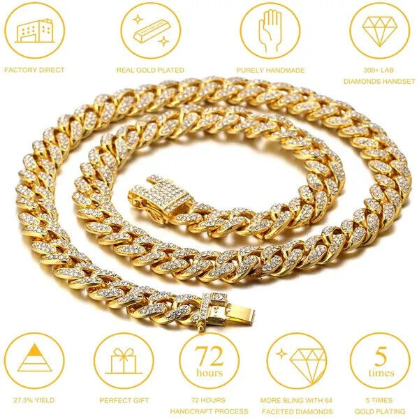 Pet Dog Cat Gold Plated Simulated Diamond 16" ~ 24" Iced Cuban Chain Necklace