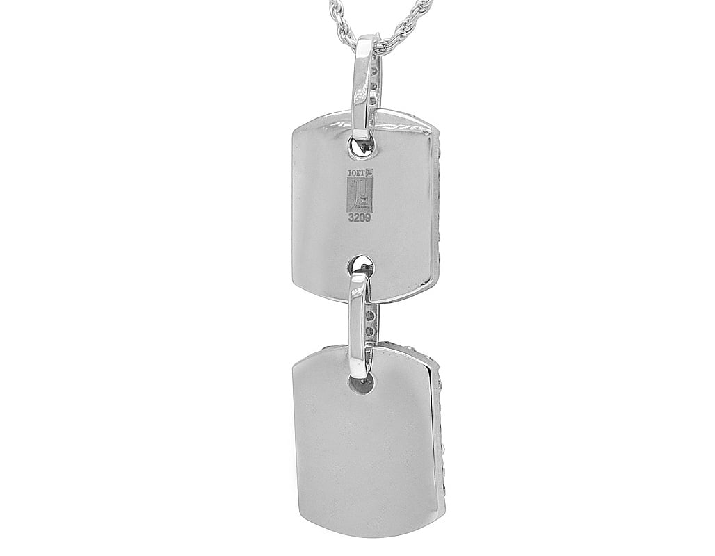 Double Dog-tag EGL Certified VVS 7 CT Diamond Pendant 10k White Gold 2.5"