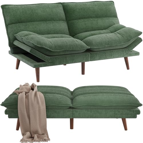 Pipishell Convertible Futon Sofa Bed,66" Corduroy Futon Couch with Adjustable Backrest and Armrests, Recliner Sleeper Sofa for Small Spaces
