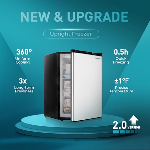 EUHOMY Upright freezer, 3.0Cubic Feet, Single Door Compact Mini Freezer with Reversible Door,Small freezer for Home/Dorms/Apartment/Office, Black