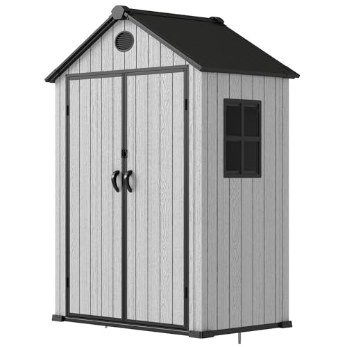 4.4x6 FT Resin Outdoor Storage Shed, 230 Cuft Garden Tool Sheds & Outdoor Storage Plastic Shed with Floor