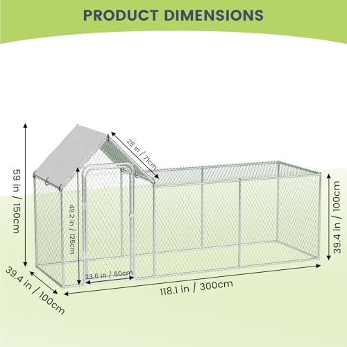 Chicken Coop, Large Metal Chicken Run, Outdoor Chicken Pen with Waterproof and Anti-UV Cover, Walk-in Chicken House with Lockable Door, for Yard