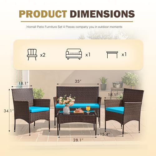 Homall 4 Pieces Outdoor Patio Furniture Sets Rattan Chair Wicker Set