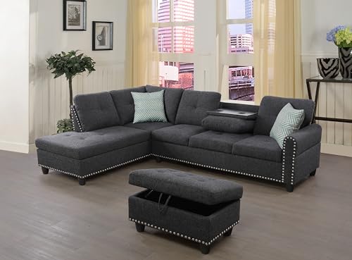 Devion Furniture Regis 4-in-1 Convertible L Shaped Couch with Pull Out Bed and Storage, Sectional Sleeper Sofa with Reversible Chaise for Living Room