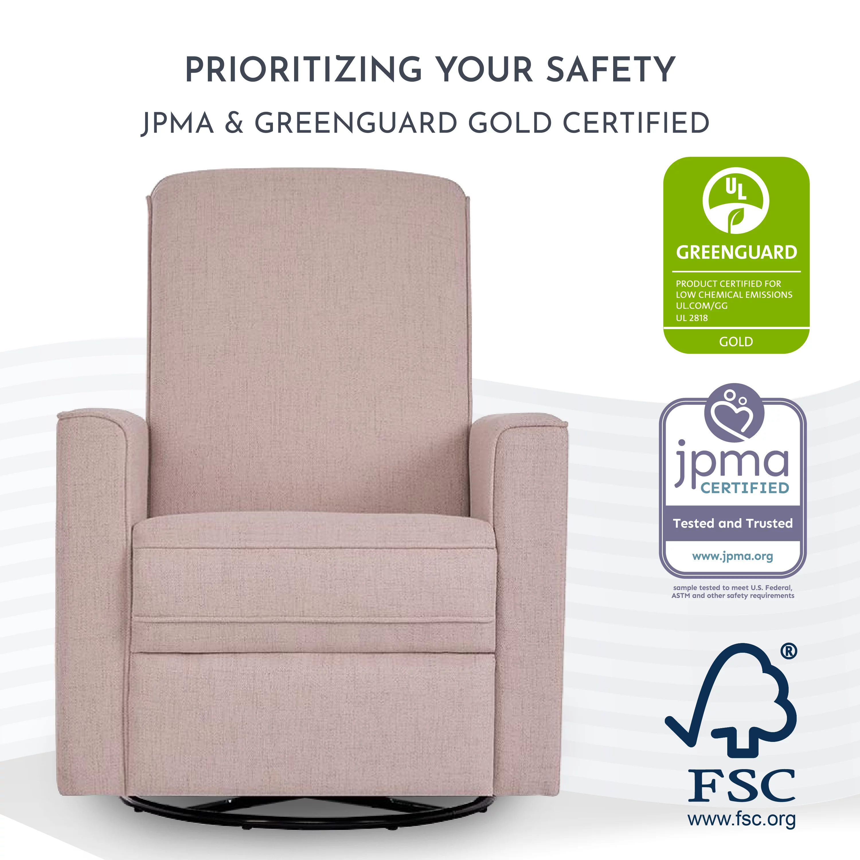 Evolur Raleigh Glider Recliner Rose with High Backrest Support, Durable Polyester Fabric