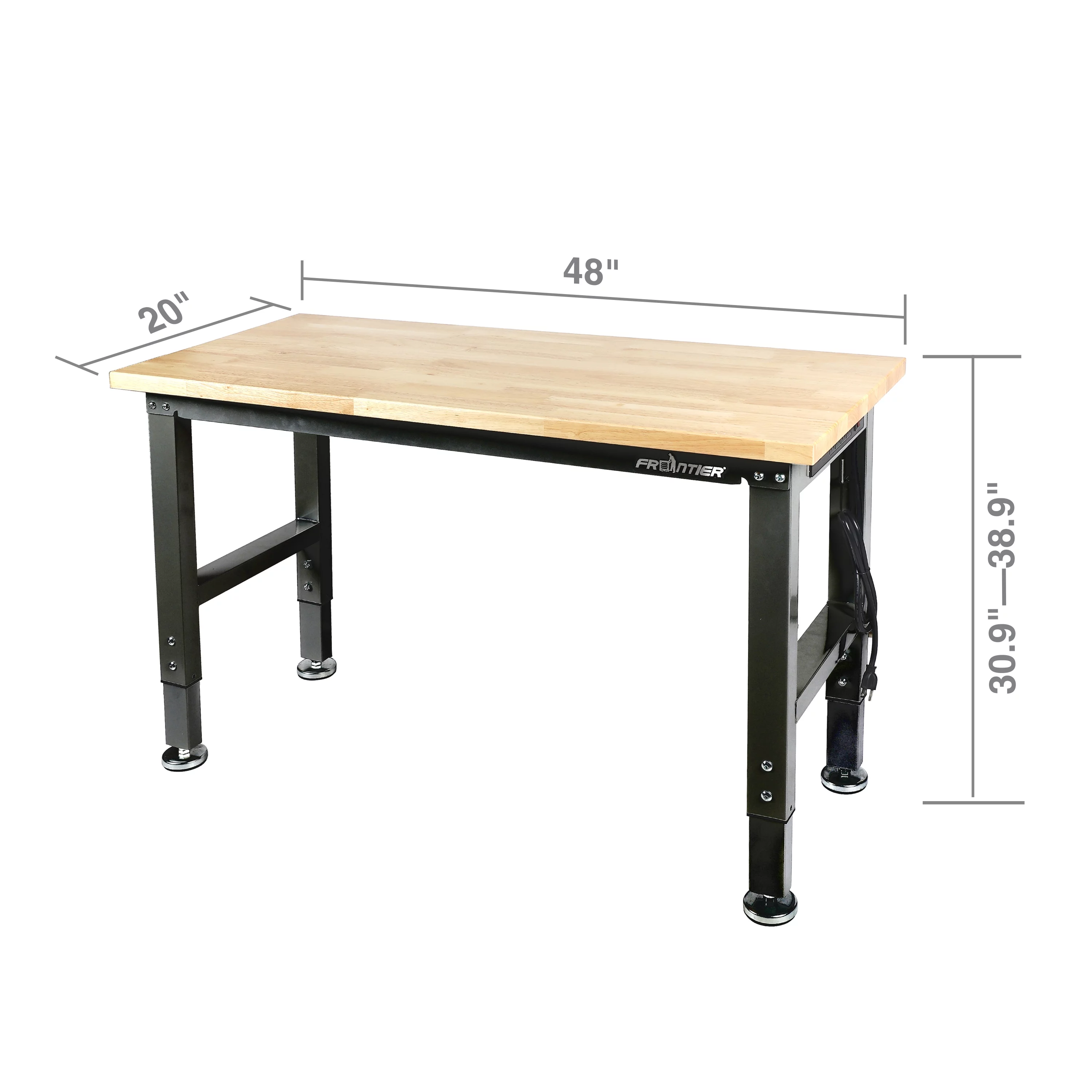 Frontier 48-inch Heavy-Duty Workbench with Adjustable Height, Wood Worktop, Steel Frame