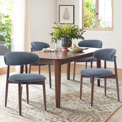 COLAMY Wooden Dining Chairs Set of 4, Modern Fabric Upholstered Dining Room Chair, Farmhouse Kitchen Chairs with Foot Pegs, Green