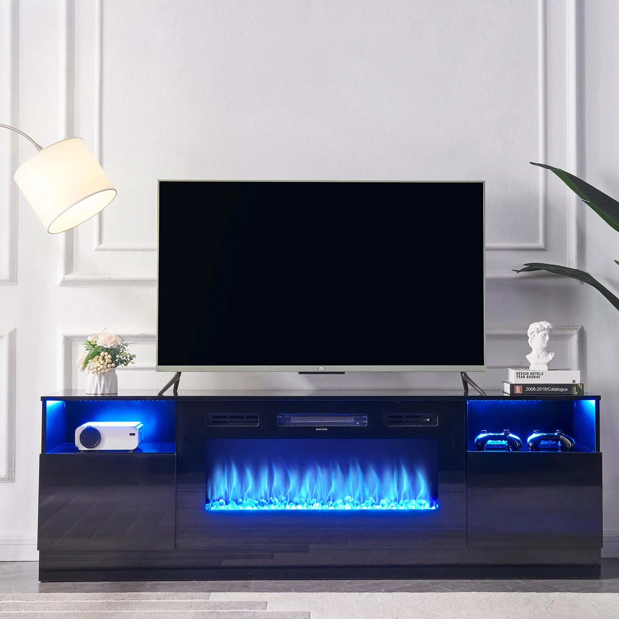 Whalefall Fireplace TV Stand with 36" Electric Fireplace, LED Light Entertainment Center