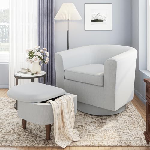 COLAMY Upholstered Swivel Barrel Accent Chair with Ottoman