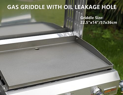 Portable Propane Gas Griddle 3-Burner with Foldable Cart & Side Table, Flat Top Gas Grill Griddle Stove with Lid