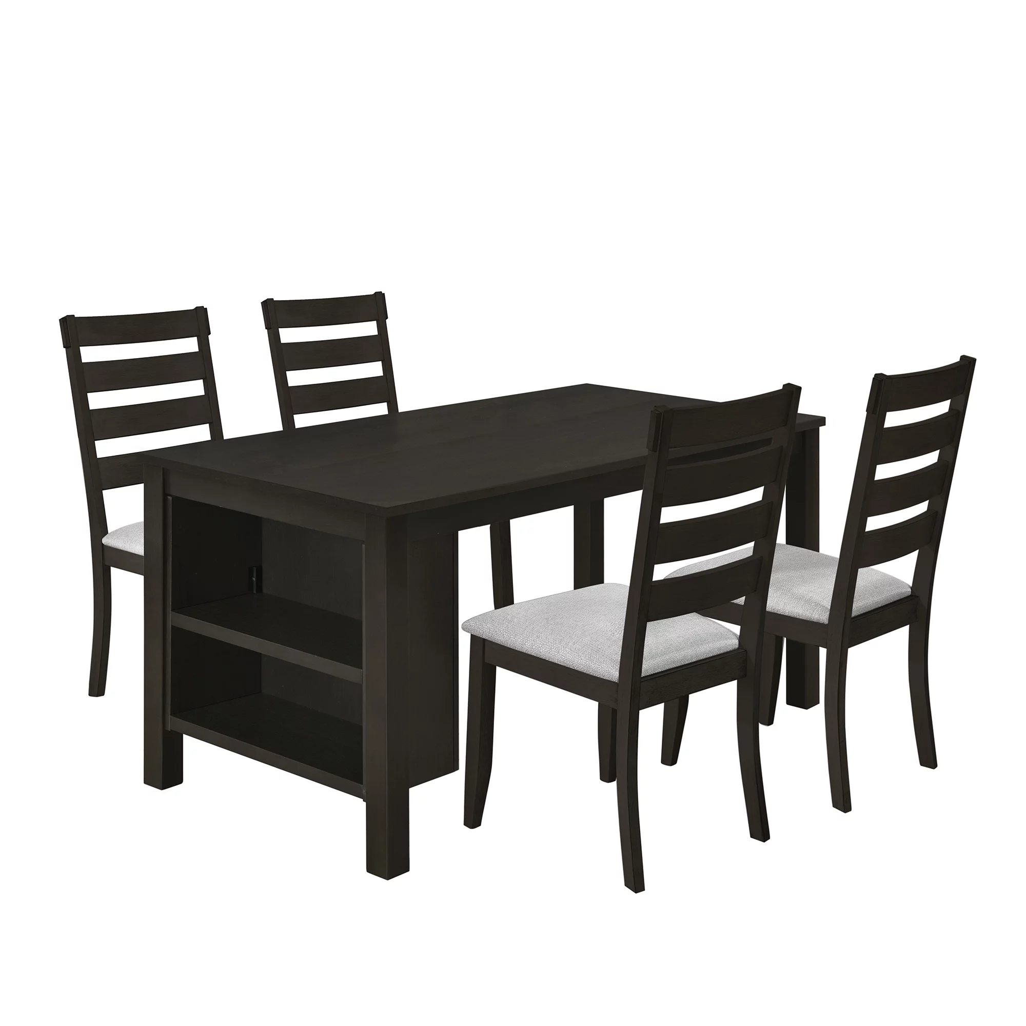 Churanty Farmhouse Wood 5 Pieces Dining Table Set with Storage Shelves,Kitchen Set for 4 with Padded Dining Chairs, Espresso