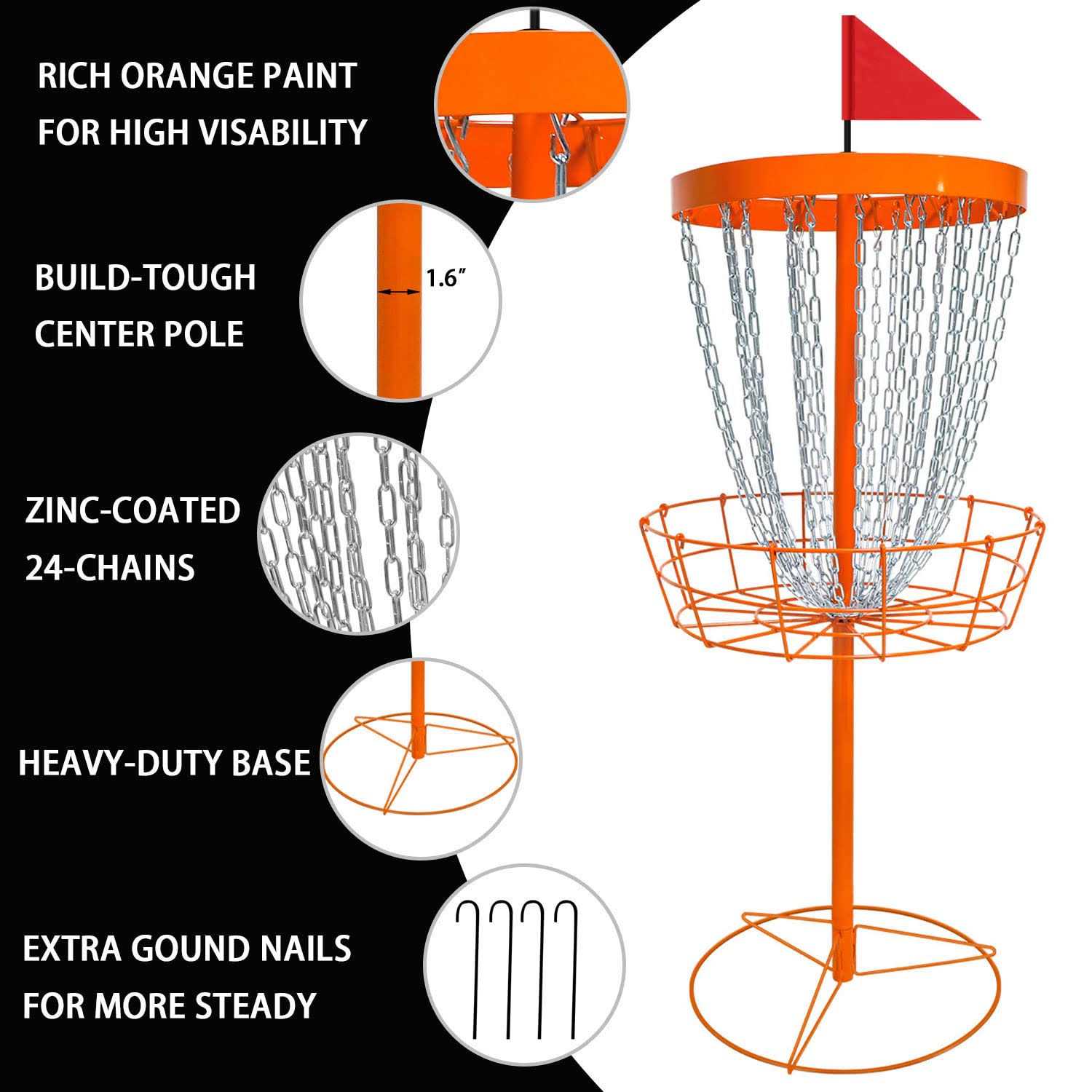 SGSPORT Disc Golf Basket with Discs Portable Disc Golf Target with Heavy Duty 24-Chains Disc Golf Course Basket - Sports Supplies Online Store