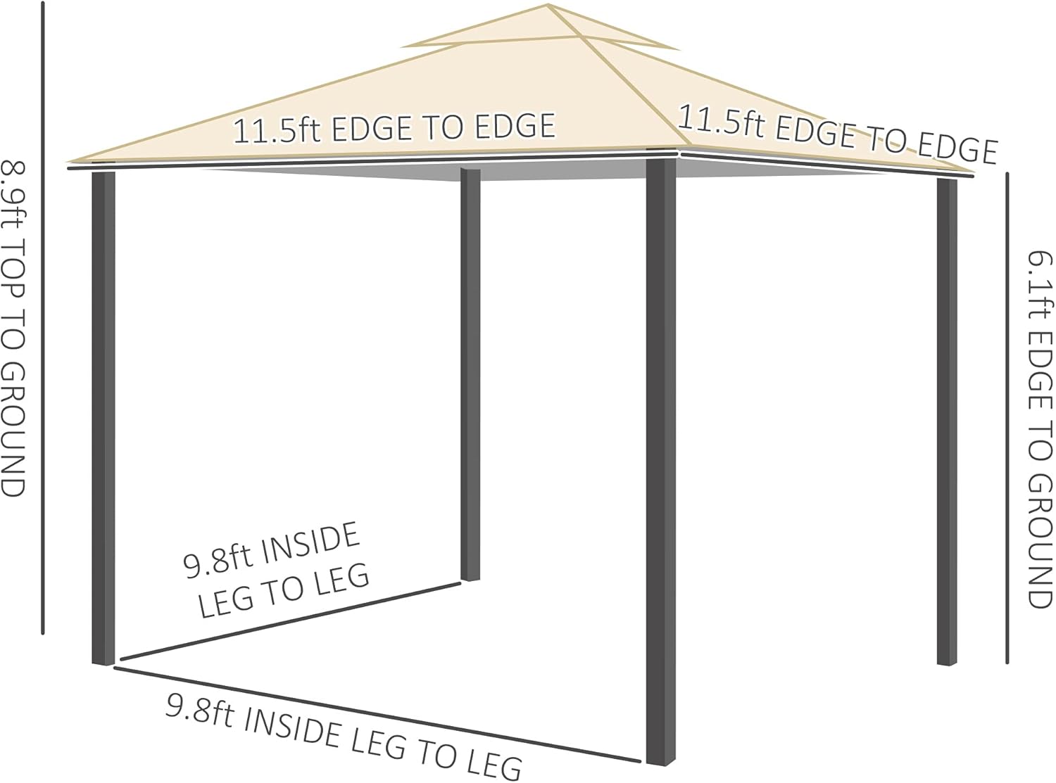 Outsunny 12' x 12' Outdoor Canopy Tent Party Gazebo with Double-Tier Roof, Steel Frame, Included Ground Stakes, Beige