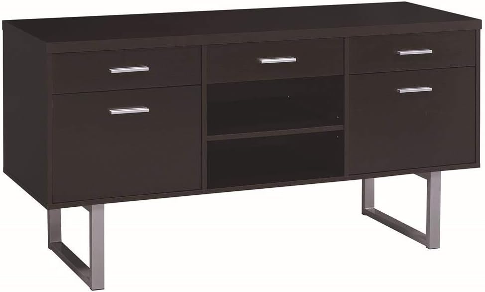 Coaster Home Furnishings Coaster Glavan Contemporary Cappuccino Credenza with Metal Sled Legs, 60 W x 16 D x 30 H, Silver