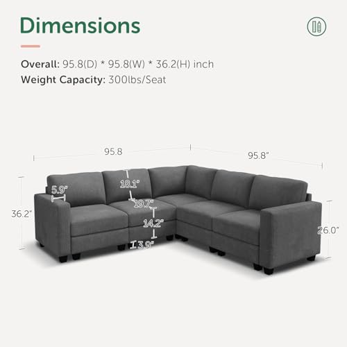 HONBAY Corduroy Modular Sectional Couch with Storage L-Shaped Sectional Couches for Living Room 6 Seater Modular Sofa, Dark Gray