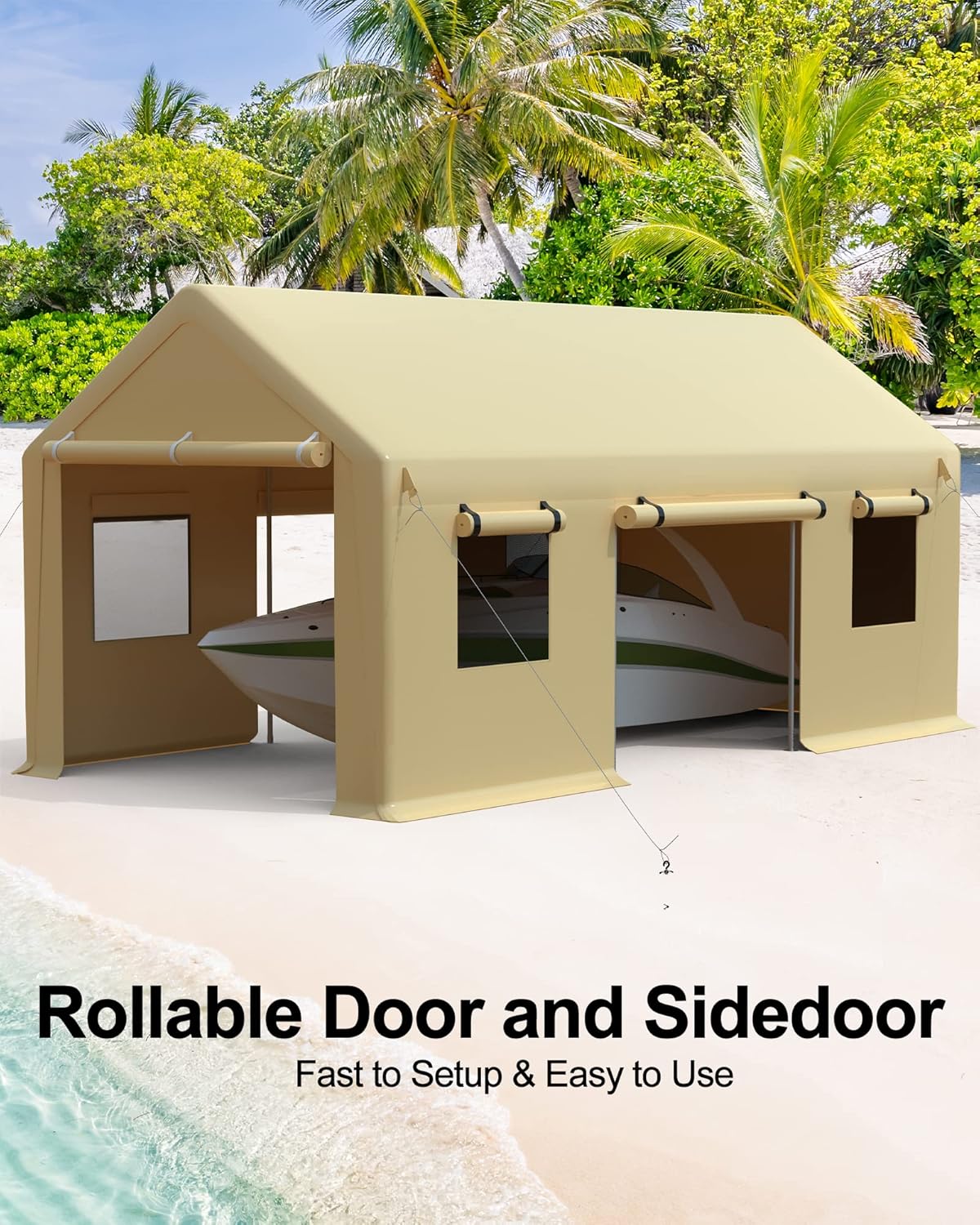Carport 10'x20' Portable Garage, Reinforced Steel Poles, Heavy Duty Carport Canopy, 4 Roll-up Doors & 4 Mesh Windows, for Pickup, Boat, and Equipment