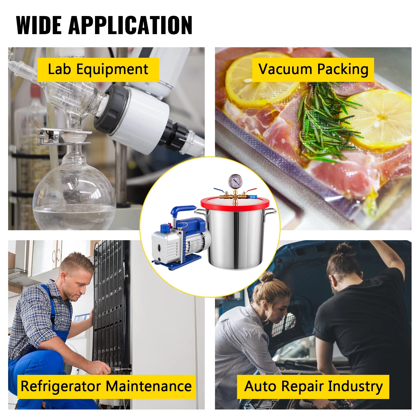 VEVOR Vacuum Pump 3.6CFM 1/4hp Dual Stages HVAC A/C Refrigeration Kit 5PA Ultimate Vacuum Manifold Gauge Set Including 3 gallons Vacuum Chamber