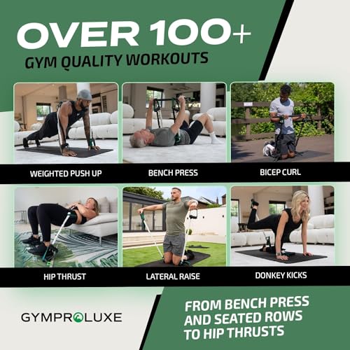 Portable Gym - Resistance Exercise Band Set - 200LBS Resistance Bands for Men & Women - Multi Gym Fitness Equipment & Pilates Bar for Home Workout