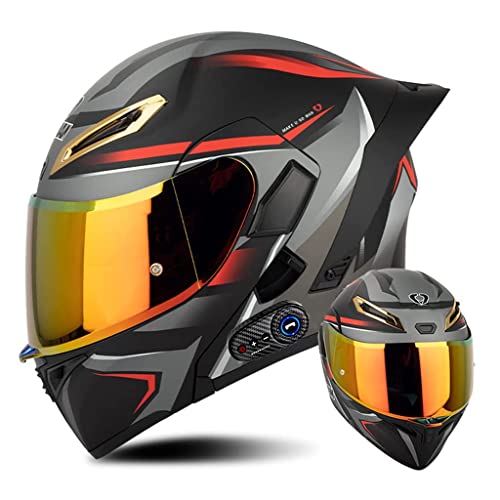 Motocross Bluetooth Full Face Helmet Adults Dirt Bike Flip up Motorcycle Helmet Modular Dual Anti-Fog Visors Built-in MP3 Speaker for ATV MTB Four