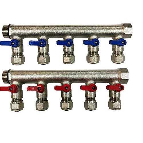 3/4 5 Loops Plumbing Manifolds w/ 1/2 pex Ball Valves Blue and Red Set - Shop Hardware Tools Online Store