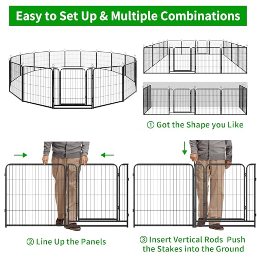 Dog Playpen Outdoor Extra Wide 12 Panels Heavy Duty Anti-Rust Coating-Strengthened Dog Fence 40" Height with Doors Portable for RV Camping Yard